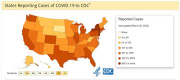 CDC - случаи Covid-19 с распределением по странам